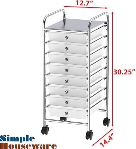 Simple Houseware 8 Drawers Rolling Utility Cart Art Craft Storage, Chrome