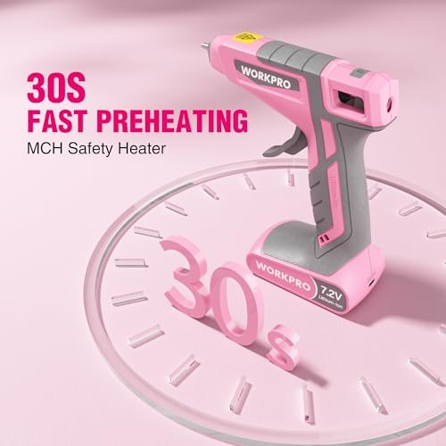 WORKPRO Cordless Hot Glue Gun, 7.2V Dual-Temp Kit, Pink