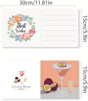 DDGYP 6 Pcs Cocktail Diamond Art Cards with Envelopes,Size 5.9×5.9inch
