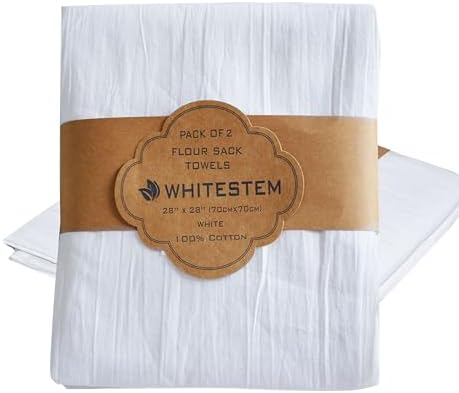 Flour Sack Towels 2 Pack 28"x28" | White Cotton Tea Towels for Kitchen, Dish, Baking & Bread Proofing | Blank Towels for Crafts, Embroidery, Printing | Thick, Absorbent, Quick Dry