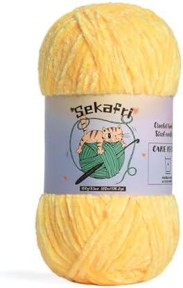 Fuzzy Chenille Yarn for Crocheting,Fluffy Amigurumi Crochet Yarn for DIY Craft/Hat/Shoes,(100 g/197 yds) Soft Velvet Baby Blanket Yarns（Light Yellow）
