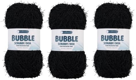 Makromecity Bubble Scrubby Yarn - 100% Premium Polyester Yarn for Crocheting and Knitting - 3.5 Oz (100g), 98 Yds (90m) - Ideal for Dishcloths, Crafting & Bath Washcloths (Black, 3 Skeins)