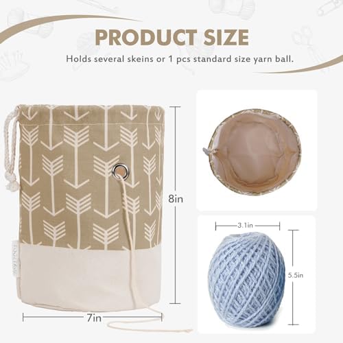 Yarn Bag, Small Knitting Crochet Bag, Portable Yarn Storage Bags Organizer for Crocheting Project, Store Skein Ball, Short Knitting Needle (Khaki)