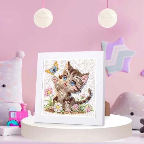 Cat Diamond Art Painting Kits for Kids with Frame Ages 4-8-12 (7x7 inch)