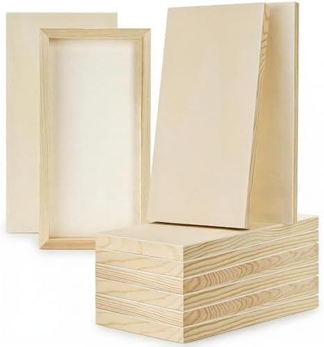 Yarlung 10 Pack Unfinished Wood Panels, 12 x 6 Inches Birch Wooden Cradled Painting Panel Canvas Boards for Watercolor, Arts and DIY Crafts, Easel Display, Use with Oils, Acrylics