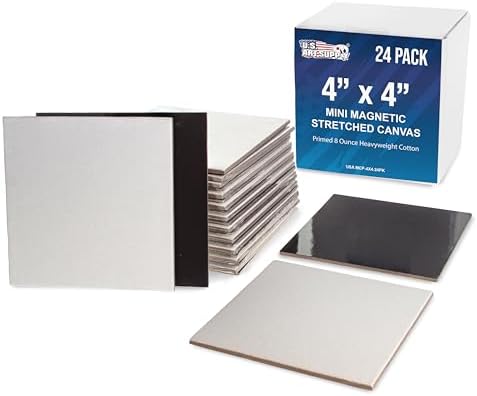 U.S. Art Supply Mini Magnetic Canvas Panels, 24 Pack, 4x4 Inch Square