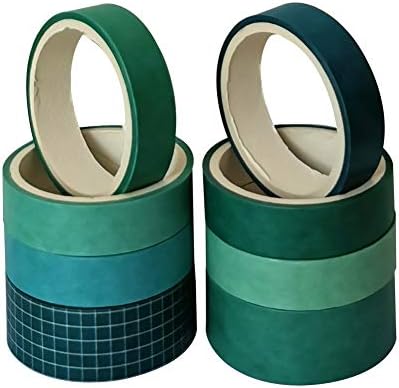 ZDOLAKIDS 8 Rolls Washi Tape Set Basic Green Solid Color Adhesive DIY Label Masking Tapes for Scrapbooking Journaling Planner Letter Envelope Paper Work Art Craft Decoration