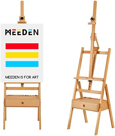 MEEDEN Forward Tilt Studio H-Frame Easel with Art Supply Storage Drawer - Adjustable (58"~75") Solid Beech Wood Easel Stand for Artists, Students and Beginners, Holds Canvas Art up to 37"