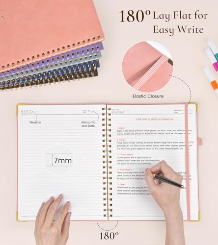 Hardcover Spiral Notebook Journal 8.5” x 11”, A4 Large Leather Notebooks for Women Men, Lined College Ruled Notebook, 100 GSM Paper, Spiral Bound Journals for Work School Note Taking Business, Pink