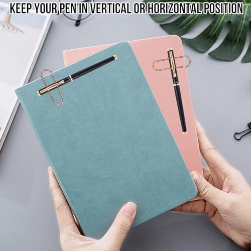 HINGTAI 12Pcs Pen Holder Clips - Pen Holding Paper Clips Metal for Notebooks, Decorative Pencil Clip Organizer, Multi-Functional Bookmark & Card Holder for Desk Organization Rose Gold