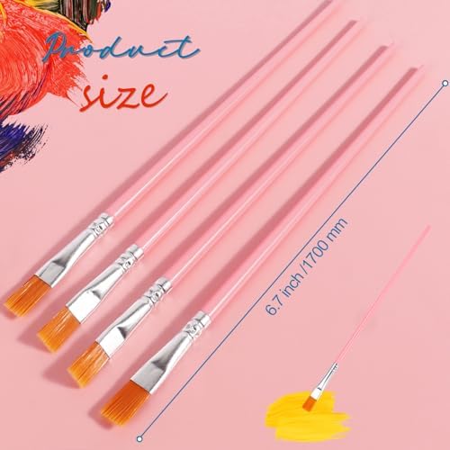 50Pcs Paint Brushes for Acrylics Painting, Flat Paint Brush Bulk, Pink