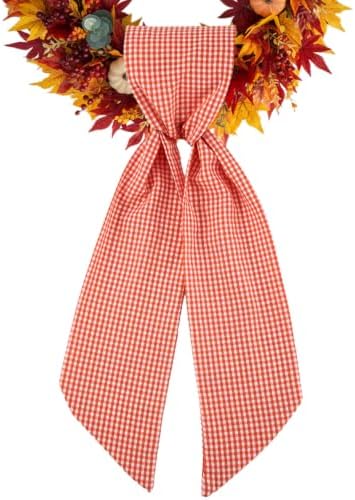Wreath Sash for Front Door, Buffalo Plaid Fall Sash for Monogram Embroidery, Front Door Porch Decor, Autumn Thanksgiving Wreath Accessories, 5'' W x 54'' L