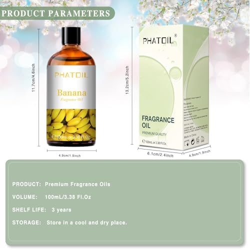 PHATOIL Banana Fragrance Oil for Diffuser Aromatherapy 3.38FL.OZ | Long Lasting Scented Oils For Humidifier, Air Freshener, DIY Soap Candle, Scent Project Making, Aroma Oil for Home Freshening