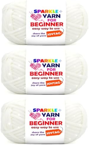 3 Pack White Sparkle Yarn for Crocheting and Knitting,White Metallic Glitter Crochet Knitting Yarn for Beginners with Easy-to-See Stitches Easy Yarn for Beginners Crochet Kit(3x50g)
