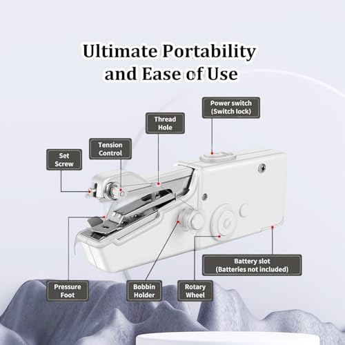 Handheld Sewing Machine,Sewing Machines for Beginners,Portable Electric Mini and Samll Hand Held Kit for Adults Included Mannual and Accessories,Sewing Hem Quick Stitching (White)