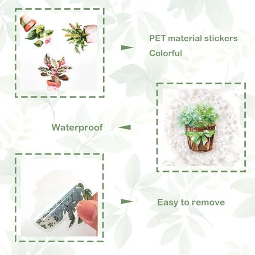 Ychsring Green Plant Stickers - 50 Pcs Clear PET Nature Botanical Floral Stickers for Scrapbook, Journal, Junk Journal, Collage - Waterproof Transparent for Resin, Craft & Scrapbook Supplies