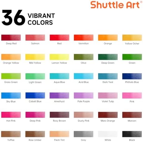 Shuttle Art Watercolor Paint Set, 36 Colors Watercolor Paint in Tubes (12ml Each) with 3 Brushes, Rich Pigment, Easy to Blend, Perfect for Kids, Artists, Beginners, Students