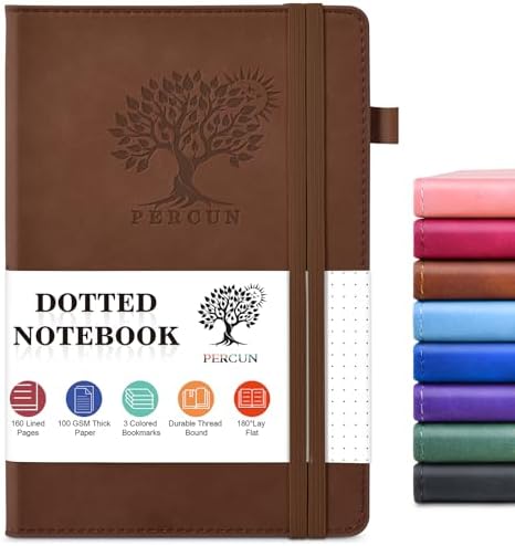Dotted Journal 5.9"×8.5", 160 Pages Dot Grid Notebook, Bullet Journaling | Hardcover Leather Journal for Women & Men,100 Gsm Thick Paper,Medium Size, Dotted notebook for Work, School, Travel Writing