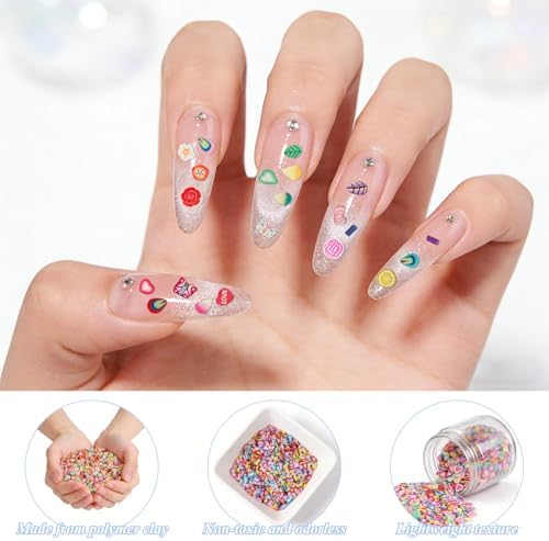10000 pcs (20 Styles) Clay Slices, VEINARDYL Nail Art Slices Charms Fruit Heart Flower 3D Polymer Clay for DIY Crafts Resin Slime Making Cellphone Decoration