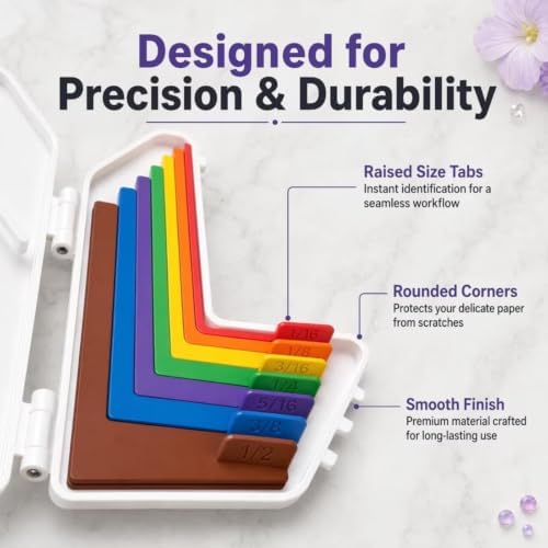 7-Piece Paper Crafting Alignment Guide Set - Precision Layering & Matting Spacers for Card Making & Scrapbooking, Color-Coded with Size Tabs (1/16"–1/2"), Includes Storage Case