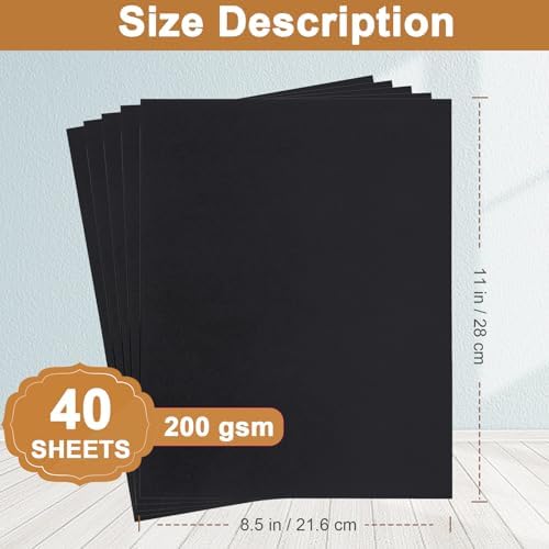 Silunkia 40 Sheets Black Cardstock 8.5 x 11 for Halloween 75lb