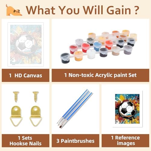 Reivworl Soccer Paint by Numbers Kit for Adults Beginner, 16" Wx20 L Soccer Paint by Number for Adult, Acrylic Painting Kits with Canvas for Gifts and Wall Decor