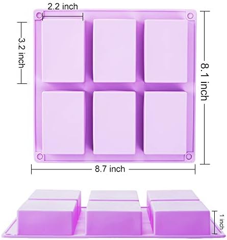 4 Pack Rectangle Silicone Soap Molds 6 Cavities Silicone Baking Mold | Blue/Pink/Green/Purple, DIY Handmade Soap, Muffin, Loaf, Brownie, Cornbread Baking Mold