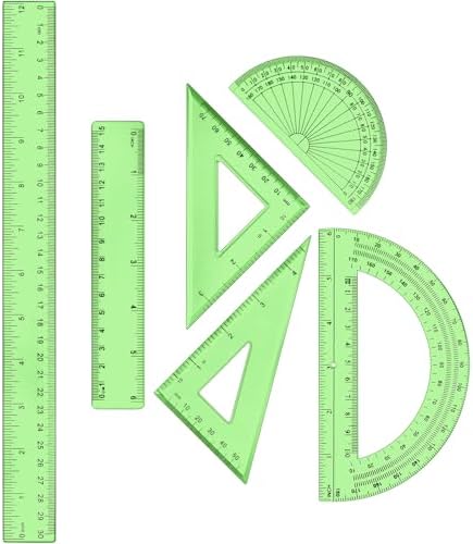 Tenare 6 Pcs Math Geometry Ruler Set, Protractor Triangle School,Green