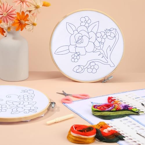 Tioncy 8 Sets Mexican Embroidery Napkins Kit Servilletas para Bordar a Mano Including Mexican Napkin Bamboo Hoop Color Threads and Needles for Beginners Adults DIY Hand Craft Gift(Floral)