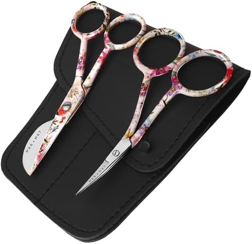 Applique Embroidery Scissors Set - Duckbill & Needlepoint, 4.5", Floral