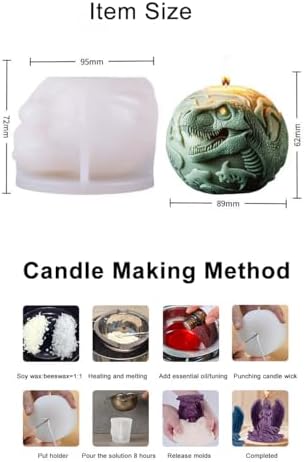 Konrisa Egg Shape 3D Dinosaur Resin Casting Mold for Candles Making, Silicone Candle Molds Aromatherapy Candles Handmade Wax Home Decoration