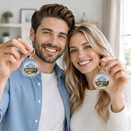 100 Pcs Photo Insert Keychain, Clear Acrylic Picture Keychains Round Blank Picture Frame Keyring Holder for DIY Crafts Wedding Bridal Party Favors Small Business Branding