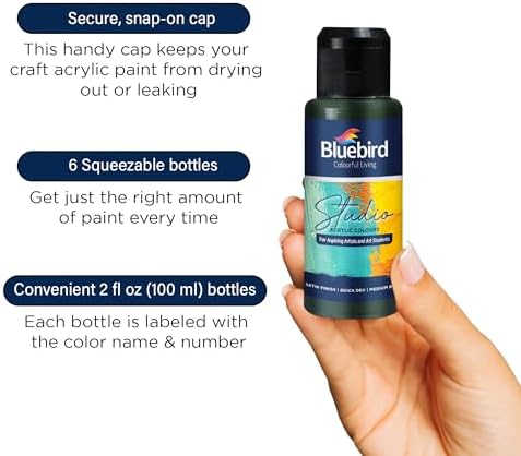 BLUEBIRD Studio Acrylic Paints, Primary Colors, 6-Pack 3.4 Fl Oz each, Basic Acrylic Paint For DIY Crafts & Beginner Artists