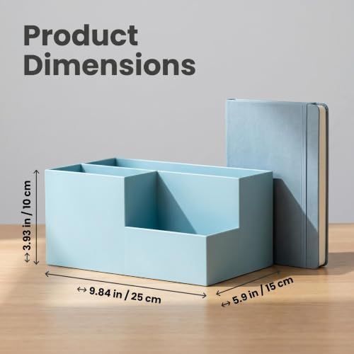 Jekelife Desk Organizer,3 Compartment Desktop Organizer, Multi-Functional Stationery Pen Holder for Office Supplies Blue