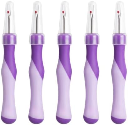 5 Pack Needle and Thread Seam Ripper Set, Purple, Ergonomic Non-Slip Handle Stitch Remover Tool for Sewing, Cross Stitch, Embroidery, Knitting and Crafting