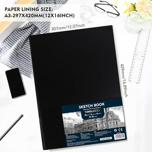 Tavolozza A3 (16.6"x11.7") Hardcover Sketch Book – 48 Pages of Heavyweight 102 lb/170gsm Acid-Free Drawing Paper – Durable, Smooth Surface for Dry Media, Painting & Sketching