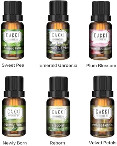 CAKKI Essential Oils for Diffusers for Home,Spring Fragrance Oils Set of 6x10ml, Sweet Pea,Emerald Gardenia,Plum Blossom,Newly Born,Reborn,Velvet Petals,Aromatherapy Oils,for Candles Making