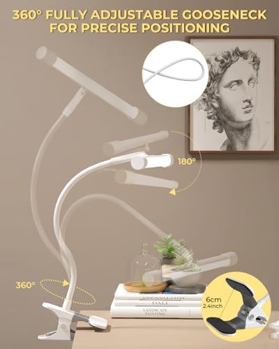 Clip-On Easel Lights for Painting,7W Artist Lamp,3 Color Modes,10 Brightness Levels,Flexible Gooseneck Clip Light for Easel,Desk,Piano,Monitor,USB Powered & No Battery(Adapter Not Included & White)