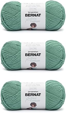 Bernat Softee Cotton Yarn for Crocheting Soft, Pool Green, 3-Pack