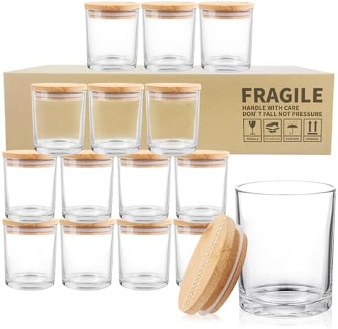 SUPMIND 15P Glass Candle Jars with Bamboo Lids, 7oz Clear Candle Containers