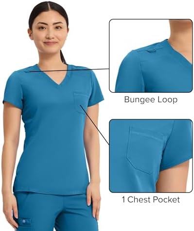 Med Couture Touch Women's Scrub Tops V-Neck Tuck-in Top with 1 Pocket