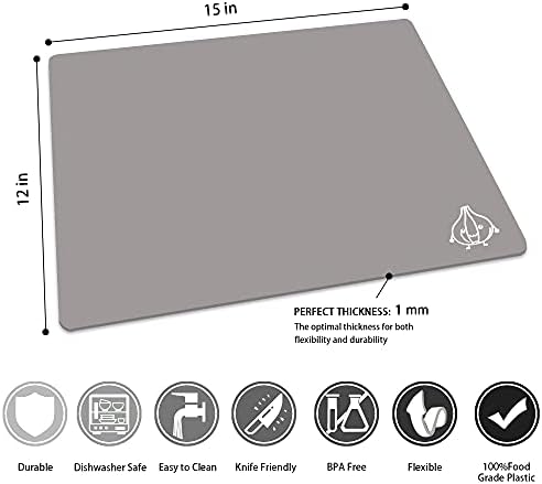 ZVP Plastic Cutting Boards for Kitchen, Flexible Cutting Mats, Gradient Gray Chopping Boards with Food Icon, Non-Slip, Non Porous, BPA Free, Dishwasher Safe