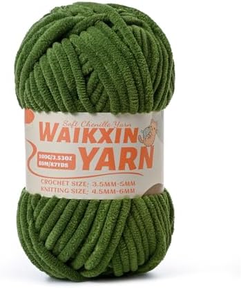 （Pine Green） Super Soft Fuzzy Chenille Chunky Yarn for Crocheting, 100g (87yds) Velvet Fluffy Yarn for Hand Knitting Baby Blankets Weaving Craft
