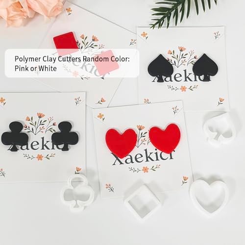 Xaekicr Card Suit Polymer Clay Cutters Set - 4PCS Clay Cutters for Earrings, Classic Heart Spade Diamond Club Shapes, Polymer Clay Molds, Clay Tools for DIY Jewelry Making