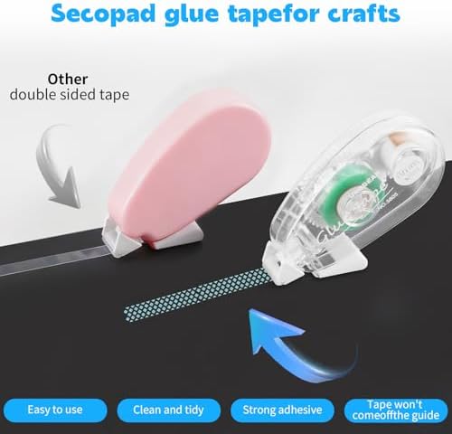 4 Pack Double Sided Tape Roller, Scrapbook Supplies, Glue Tape Roller for Crafts, Double-Sided Adhesive Tape Runner for Scrapbooking, School Office Journaling Supplies (5805-3（transparent）, 4 Pack)