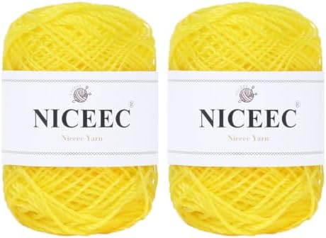 NICEEC 2 Skeins Polyester Plastic Yarn Hand-Knitted Yarn-9#Yellow