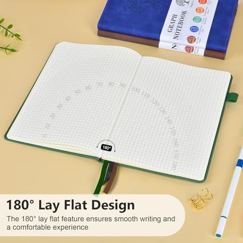 Graph Paper Notebook 5.9"×8.5", 160 Pages Grid Notebook, A5 Graphing Paper | Hardcover Leather Journal for Women & Men,100 Gsm, Grid Spacing 5mm x 5mm, Medium Size, Grid notebook for Work, School, Math