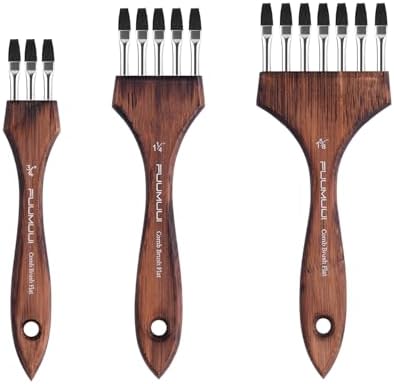 Fuumuui Grainer Brush Set - 3Pcs Professional Multi-Tooth Brushes, Flat Head Comb Brush Set Designed for Textures and Special Effects for Acrylic Painting, Oil & Watercolor, Short Handle
