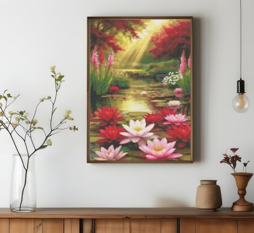 Water Lily Diamond Painting Kit for Adults, 5D Full Drill Diamond Art