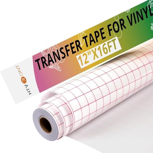 HTVRONT Transfer Tape for Vinyl, 12" x 16 FT, Red Alignment Grid